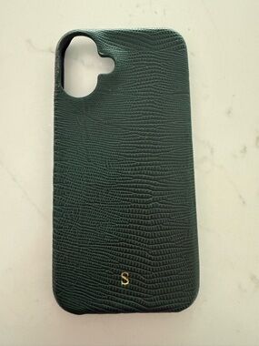 Dark Green Textured IPhone 16 Plus Case with Gold Initial Accent -